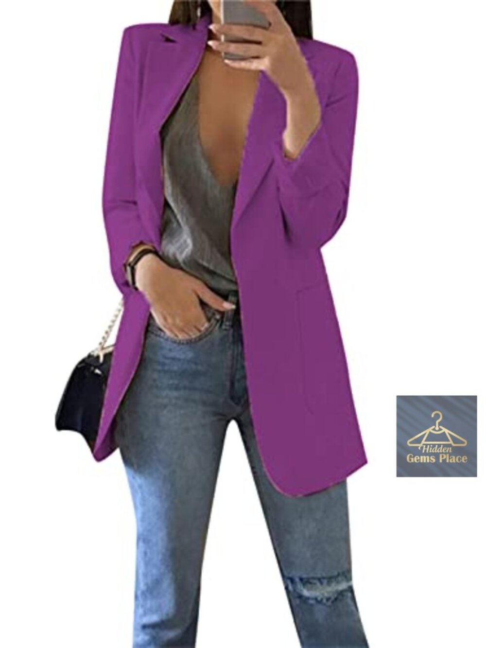 Womens Open Front Blazer Long Sleeve Office Work Jacket Cardigan with Pockets